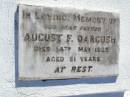 August F. DARGUSCH, father,
died 14 May 1925 aged 81 years;
Tarampa Apostolic cemetery, Esk Shire
