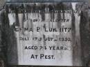 Emma, B. LUKRITZ, daughter,
died 17 June 1930 aged 24 years;
Tarampa Apostolic cemetery, Esk Shire