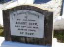 August RECK, father,
died 29 Aug 1937 aged 69 years;
Tarampa Apostolic cemetery, Esk Shire