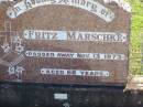Fritz MARSCHKE,
died 13 Nov 1973 aged 66 years;
Tarampa Apostolic cemetery, Esk Shire