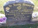 Frederick William SCHULTZ,
husband father father-in-law grandfather,
died 8 Aug 1981 aged 78 years;
Tarampa Apostolic cemetery, Esk Shire