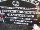 Charles August RASMUSSEN,
father grandad,
died 9-7-1985 aged 79 years;
Tarampa Apostolic cemetery, Esk Shire