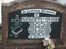 
Wilhelm F C LITZOW
10 May 1967 aged 74
Lena LITZOW
9 Sep 1980 aged 86
Tarampa Baptist Cemetery, Esk Shire
