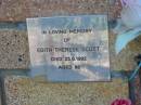 Edith Therese SCOTT,
died 25-6-1992 aged 86 years;
Tea Gardens cemetery, Great Lakes, New South Wales