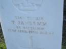 T. JAMES,
died 18 April 1950 aged 62 years;
Tea Gardens cemetery, Great Lakes, New South Wales