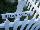 Ellen Edith MILTON (nee BRUCE),
24-03-1940 - 17-09-2005,
wife of Ken,
sister of Cyril,
mother of Geoff & Sharon,
mother-in-law of Rewa & Greg,
grandmother of James, Michael, Mitchell, Sarah, Laura, Kieren, Jacinta & Tahlia,
step-grandmother of Matt & ???;
Tea Gardens cemetery, Great Lakes, New South Wales