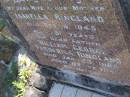 Isabella RINGLAND,
wife mother,
died 8 Oct 1945 aged 61 years;
William George Frederick RINGLAND,
father,
died 23 Jan 1960 aged 82 years;
Tea Gardens cemetery, Great Lakes, New South Wales