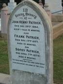 John Henry PATRICK
29 Aug 1884
aged 1 year 10 months
Frank PATRICK
17 Nov 1877
aged 13 months
Sophy PATRICK
7 Apr 1879
aged 6 months
The Gap Uniting Church, Brisbane