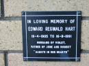 Edward Reginald HART
B: 19 Apr 1905
D: 16 Aug 1991
husband of Violet
father of June and Robert
The Gap Uniting Church, Brisbane