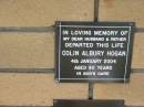 Colin Albury HOGAN
4 Jan 2004
aged 80
The Gap Uniting Church, Brisbane
