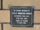 Leslie Nominson HANSEN
25 Oct 1973
aged 72
The Gap Uniting Church, Brisbane