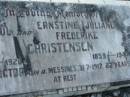 Poul CHRISTENSEN,
1847 - 1926;
Ernestine Juliane Frederike CHRISTENSEN,
1859 - 1944;
Victor,
killed in action Messines 31-7-1917 aged 22 years;
Tiaro cemetery, Fraser Coast Region