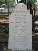 
George Henry FOXWELL died 4 Oct 1910 aged 68 years,
daughter Emily Grace aged 8 months,
widow Grace FOXWELL died 22 Sept 1914 aged 72 years,
daughter Elizabeth Ann died 20 Nov 1941 aged 77 years,
Tingalpa Christ Church (Anglican) cemetery, Brisbane
