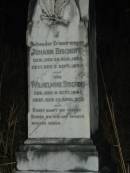 
Johann BISCHOFF
geb 28 Aug 1836
gest 3 Sep 1894
Wilhelmine BISCHOFF
geb 8 Sep 1840
gest 22 Apr 1908
Vernor German Baptist Cemetery, Esk Shire 
