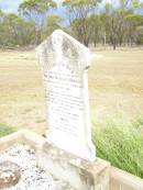 William Fredrich SCHLOSS,
husband father,
died 25 Oct 1918 aged 68 years;
Mary,
wife,
died 7 March 1938 aged 83 years;
Warra cemetery, Wambo Shire