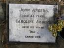 John Anders
aged 53
Caroline Anders
aged 85
and grandson
Woodhill cemetery (Veresdale), Beaudesert shire