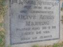 Olive Agnes Manning
d: 28 Aug 89, aged 64
Woodhill cemetery (Veresdale), Beaudesert shire