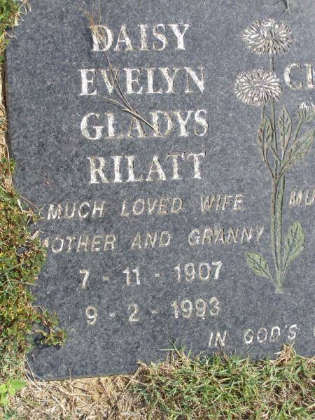 Daisy Evelyn Gladys Rilatt  | b: 7 Nov 1907, d: 9 Feb 1993  | Walter Clifton (Clif) John Rilatt  | b: 1 Feb 1910, d: 7 Apr 1986  | Woodhill cemetery (Veresdale), Beaudesert shire  |   | 