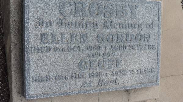 Ellen Gordon CROSBAY  | d 6 Oct 1950 aged 76  |   | and son  | Geoff  | d: 12 Aug 1995 aged 72  |   | Yandilla All Saints Anglican Church with Cemetery  |   | 