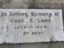 Chas. E. LAMB,
1879 - 1954;
Yangan Anglican Cemetery, Warwick Shire