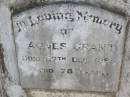 
Agnes GRANT,
died 27 Dec 1895 aged 78 years;
Yangan Presbyterian Cemetery, Warwick Shire
