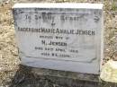 
Andersine Marie Amalie JENSEN,
wife of N. JENSEN,
died 20 April 1926 aged 82 years;
Yangan Presbyterian Cemetery, Warwick Shire
