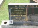 
Sydney Jesse COOK,
husband father grandfather great-grandfather,
died 25 July 1988 aged 82 years;
Yarraman cemetery, Toowoomba Regional Council
