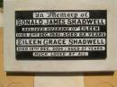
Ronald James SHADWELL,
husband of Eileen,
died 2 Dec 1981 aged 62 years;
Eileen Grace SHADWELL,
died 18 Dec 2004 aged 87 years;
Yarraman cemetery, Toowoomba Regional Council
