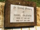 
Isabel KAJEWSKI,
born 5 Jan 1915,
died 15 Nov 1989;
Yarraman cemetery, Toowoomba Regional Council
