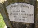 
Kathleen E. ANDERSON,
wife,
1894 - 1943;
Yarraman cemetery, Toowoomba Regional Council
